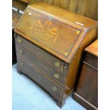 Edwardian cross banded and inlaid mahogany bureau of small proportions