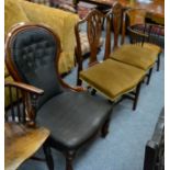 Pair of mahogany dining chairs, walnut nursing chair and another chair (4)