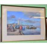 Walter Holmes, North Shields Fish Quay, pastel, signed lower left