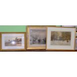 A watercolour depicting a woodland snow scene, signed W Follen Bishop; another watercolour of a