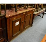 ~ Early 20th century mahogany glazed bookcase, pine kitchen table and a pine two drawer cabinet (3)