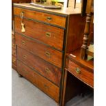 A 19th century camphor lined secretaire campaign chest, with brass recessed handles, height 127cm