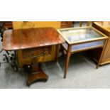 Mahogany glazed display table and a Victorian mahogany two drawer sewing table (2)