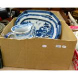 Collection of mainly 19th century blue and white pottery, including large jug and Boy on Buffalo