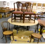 Four Georgian dining chairs; croquet set and a pair of cane seat bentwood chairs (7)