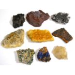 A Tray of Nine Mineral Specimens, including a blue Fluorite from the Florence Mine, Egremont,