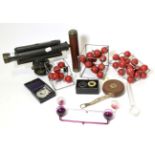 Miscellaneous Antique Surveying Instruments, including a leather bound measure signed Cheterman