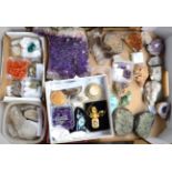 A Tray of Miscellaneous, including mineral specimens and objects/jewellery constructed from