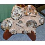 Goniatite Ammonite Fossil, partly polished, 76cm by 58cm, on laminated wood folding stand