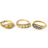 Three Victorian gold stone set rings (two 18ct, one 15ct) 7.97g gross