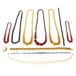 A Bakelite bead necklace and various other necklaces