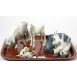 Three Royal Copenhagen models of horses and a pair of mice All in good condition.