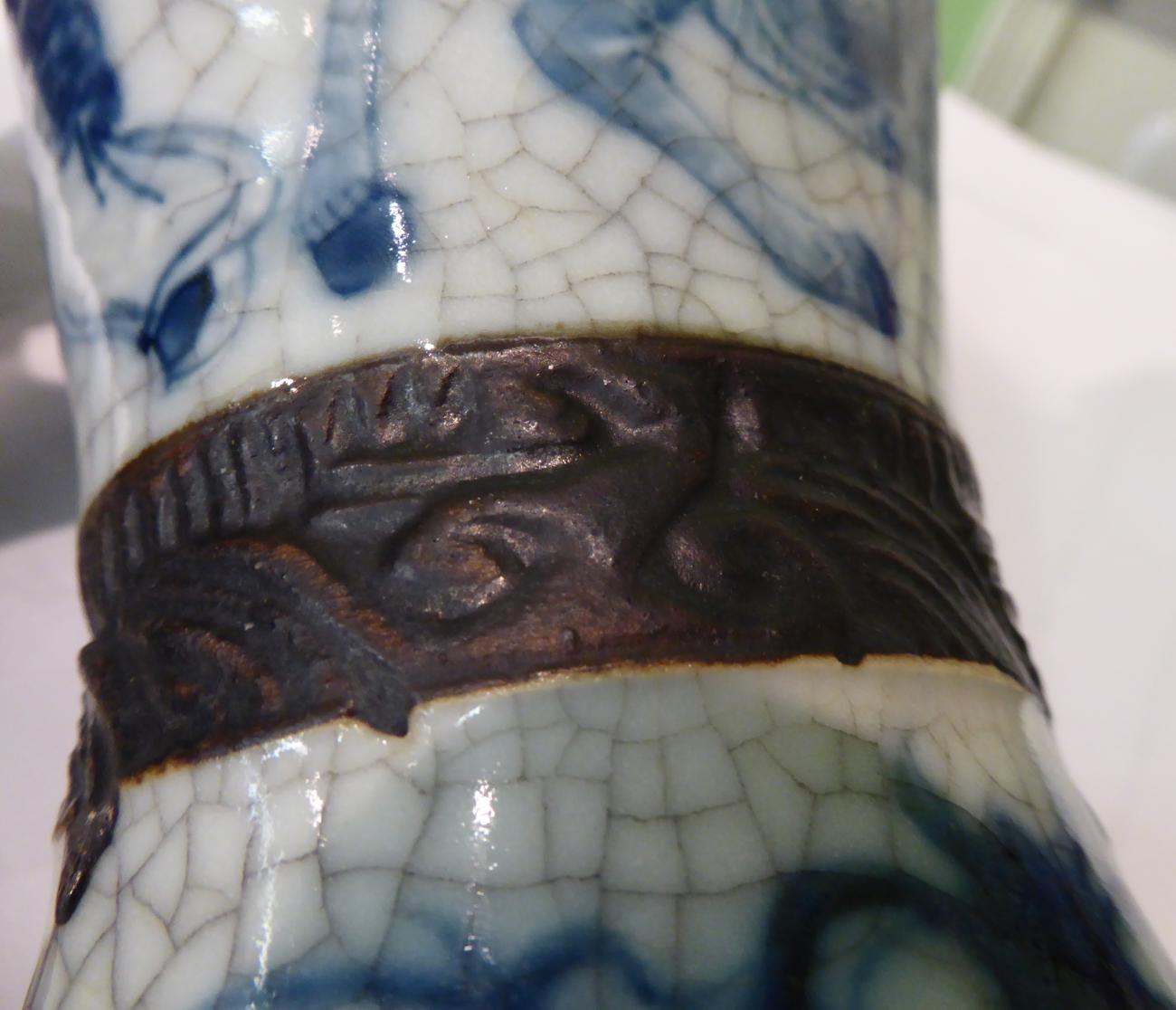 Six Chinese crackle glazed vases 20th century. Each with firing flaws. - Image 5 of 9