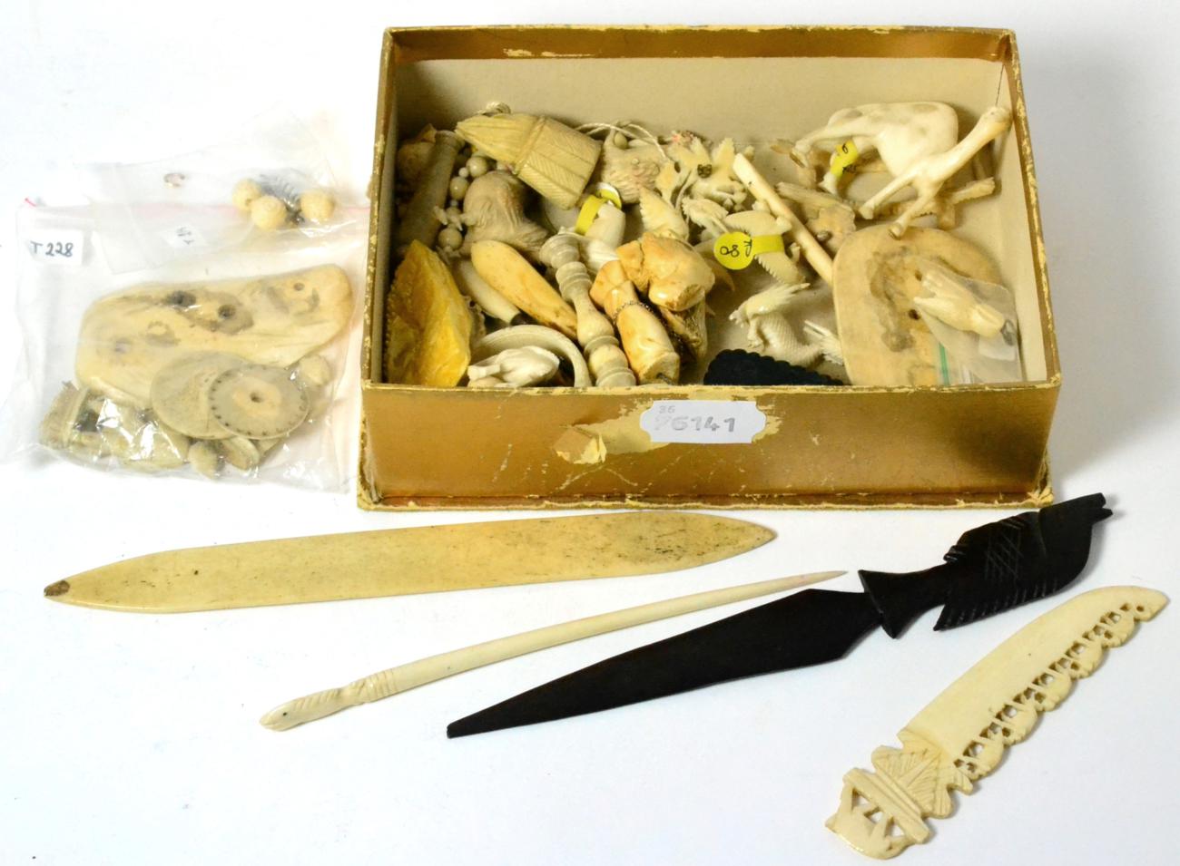 A quantity of 19th/early 20th century Oriental and African ivory and bone including figures,