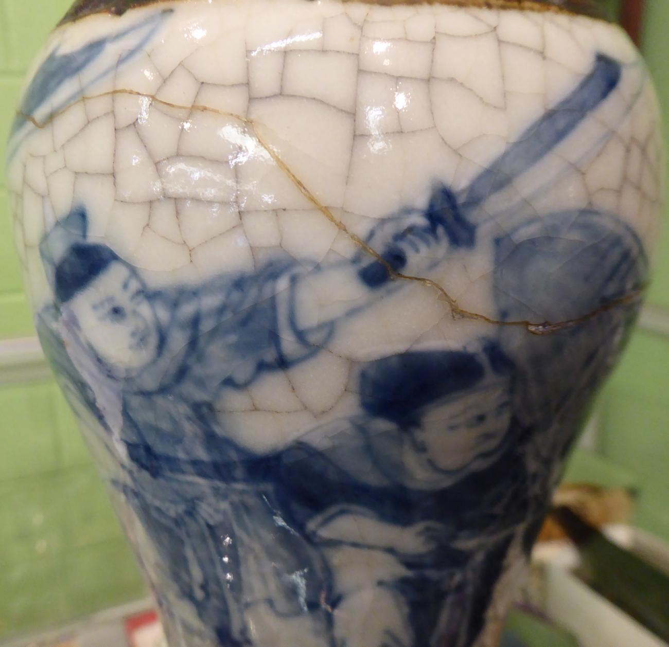 Six Chinese crackle glazed vases 20th century. Each with firing flaws. - Image 3 of 9