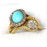 An 18ct gold turquoise ring and an 18ct gold flower head ring Finger size L and O1/2, 5.24g gross