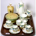 Royal Doulton floral painted coffee set, a Royal Worcester vase (restored) together with a Royal