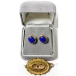 A Victorian pearl and gem set brooch, a pearl set bar brooch and a pair of lapis lazuli stud