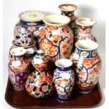 A group of nine various Japanese Imari vases including baluster, double gourd (most a.f)