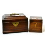 A George III tea caddy and another string inlaid example