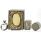Silver collectables comprising vinaigrette, compact, small frame and pocket watch