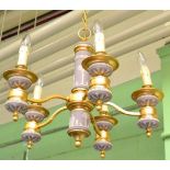 A Jasperware and gilt metal five light chandelier