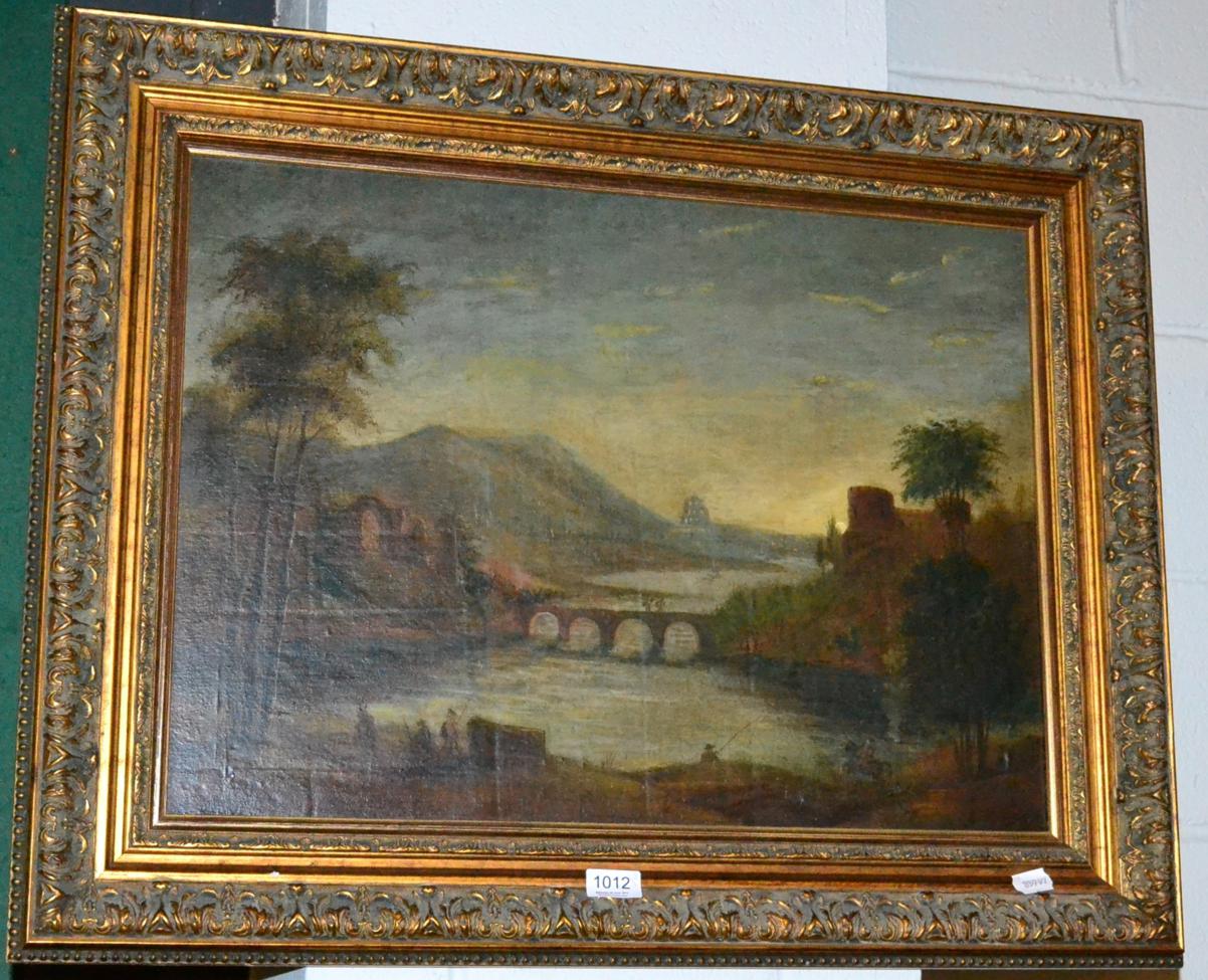 English School (early 19th century) River landscape in the manner of Claude Lorrain, oil on board