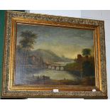 English School (early 19th century) River landscape in the manner of Claude Lorrain, oil on board