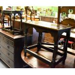 An 18th century oak large joint stool and an oak side table, partly 18th century