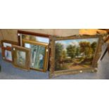 Assorted oils and watercolours including two watercolours by V Allan, two studies of steam trains by