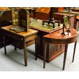 A George III mahogany demi-lune foldover card table, a George III mahogany rectangular foldover