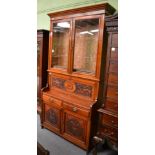 Late Victorian carved mahogany bookcase secretaire with glazed upper section above a fore front