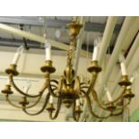 A gilt metal ten light chandelier