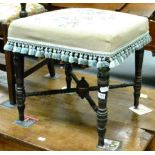 Mid 19th century parcel gilt ebonised turned stool with needlework seat