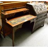 Satinwood inlaid rosewood writing desk with galleried superstructure