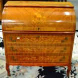 A French inlaid Kingwood cylinder bureau