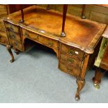 Reproduction leather inset walnut writing desk