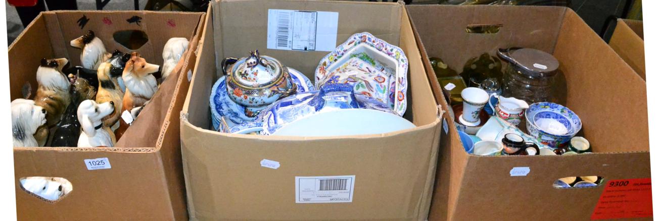 Assorted items of ceramics and glassware including a collection of pottery dogs (three boxes)
