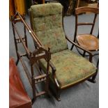 Upholstered rocking armchair and Victorian towel rail (2)