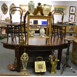 A set of four bentwood chairs together with a jardiniere stand, assorted fire furniture, ceramics,