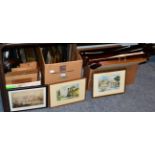 A group of framed articles including samplers, needlepoints, watercolours, (in three boxes) together
