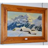 W. Vogel (20th century) chalets in a snow covered mountainous landscape, signed, oil on canvas