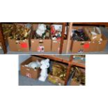 Seven boxes including reproduction gilt wall sconces, modern decorative ceramics and other