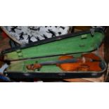 A cased violin with makers label Maggini