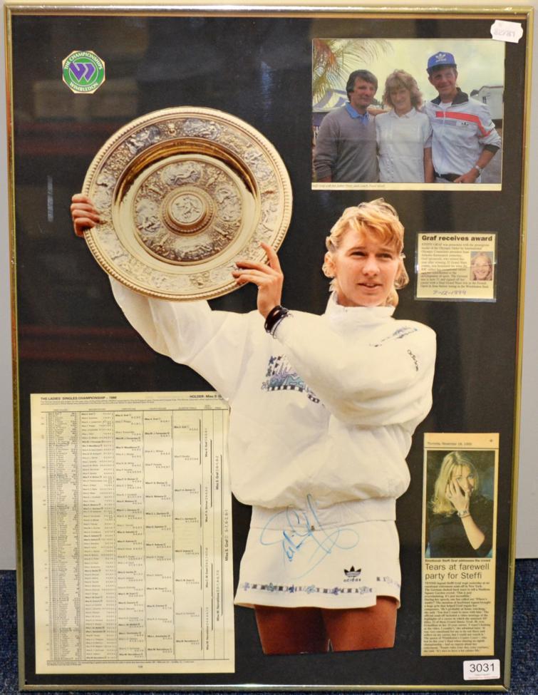 Signed Presentation Frame Steffi Graf with programme results from 1988 Ladies Championship, the