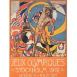 1912 Olympic Poster 'Jeux Olympiques Stockholm 1912 / Le 29 Juin - 22 Juillet' an illustration by