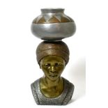 Casper Darare (20th century), a figure of an African woman carrying pot, mixed metal, limited