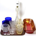 A group of 19th century and later glass including finger bowls, sweet meat jars, table lamp etc.