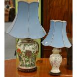 A large Chinese famille verte lamp base and another smaller (2)