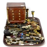 A Slipware pottery chest of drawers in the form of a saving bank, Swan and Conway fountain pens with